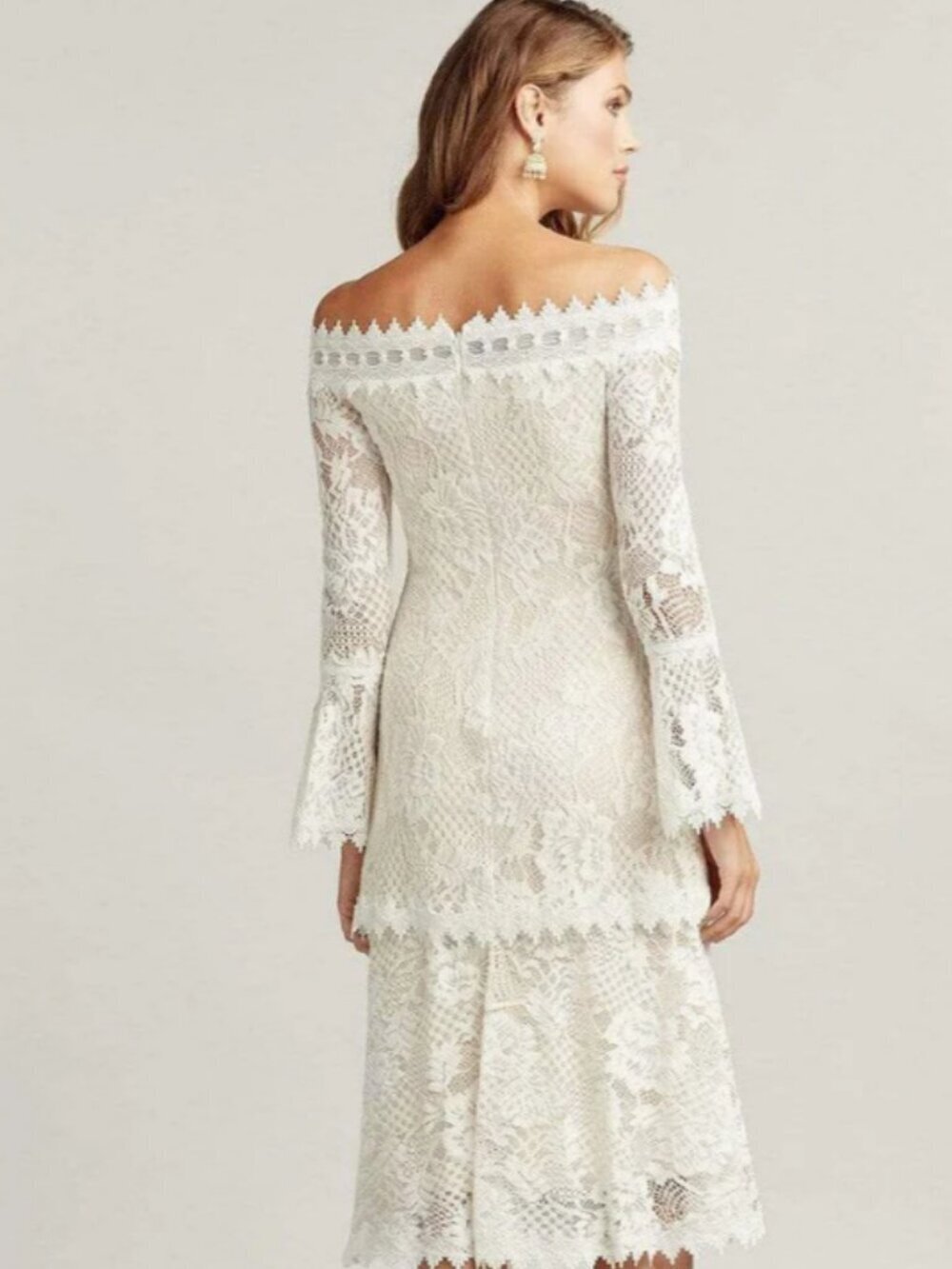 Tadashi Shoji Corbin Lace Off Shoulder Dress Bell Sleeve White Size 10 - Picture 2 of 11